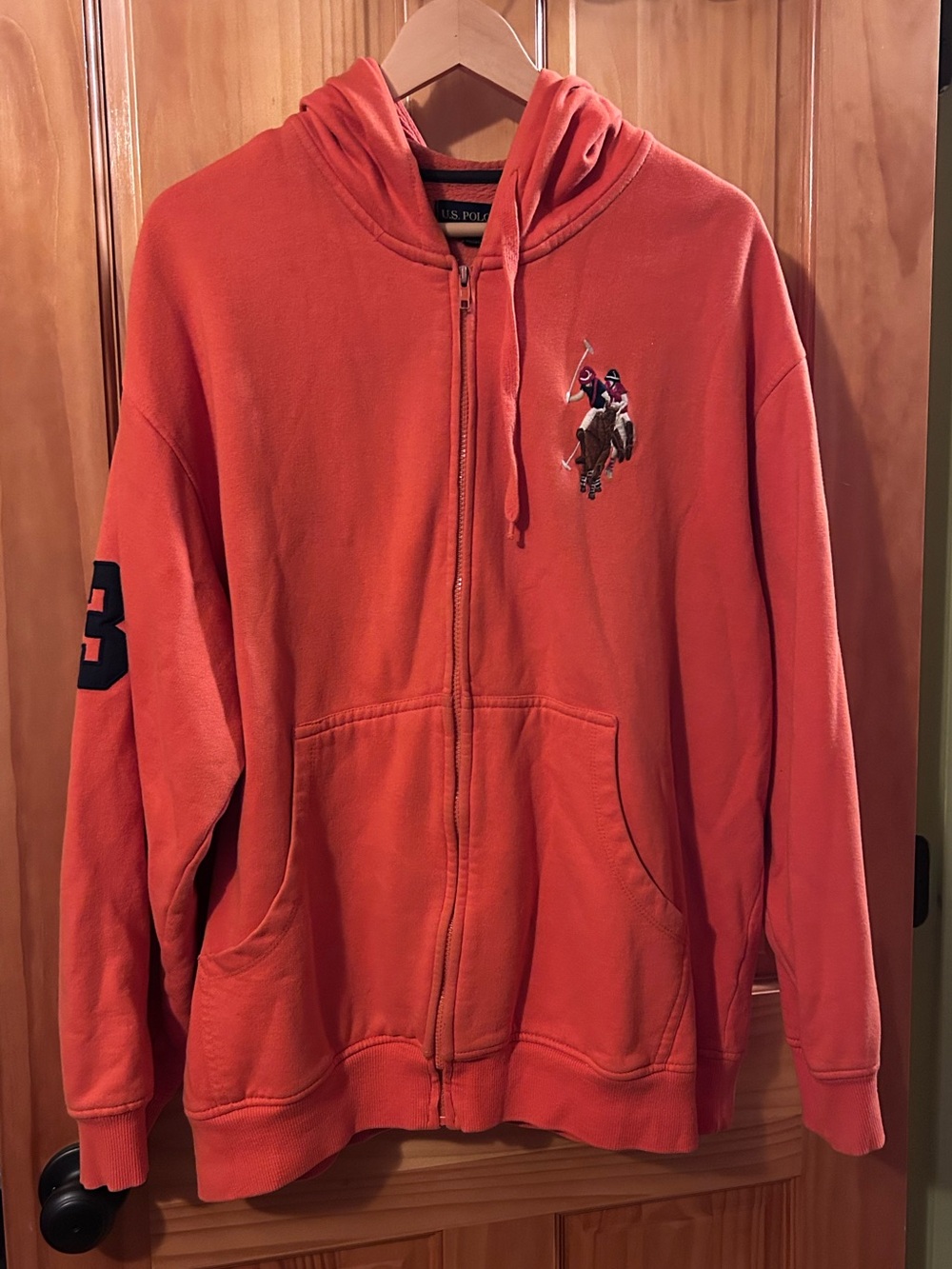 US Polo Assn. Vintage Orange Full-Zip Hoodie with Embroidered Polo‎ Emblem